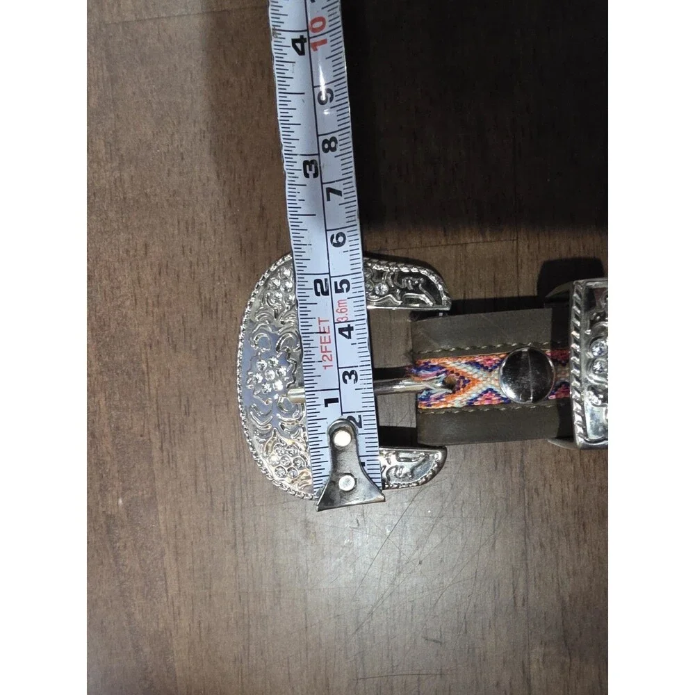 3D Belt Co Angel Ranch Girls Aztec Leather Rhinestone Western Belt XL 30
